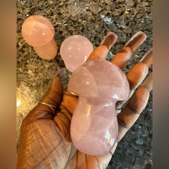 Rose Quartz Pink Crystal Mushroom Set of 3! - Picture 4 of 4